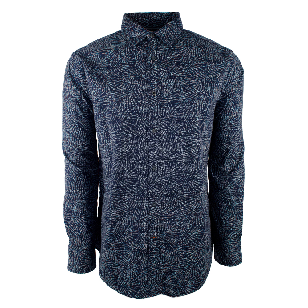 Nautica Men's Long Sleeve Chambray Floral Slim Fit Shirt-MB-M